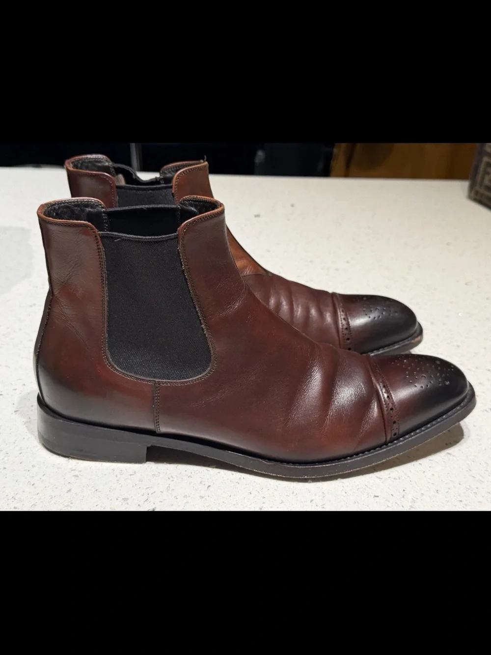 Prada Brown Leather Chelsea Boots with captoe Brogue boots